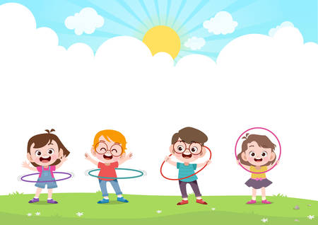 happy kids playing hulahoop vector illustrationのイラスト素材