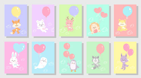 cute happy animal vector illustration setのイラスト素材