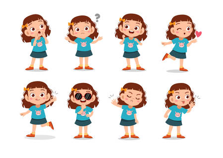 kid child expression vector illustration set bundleのイラスト素材