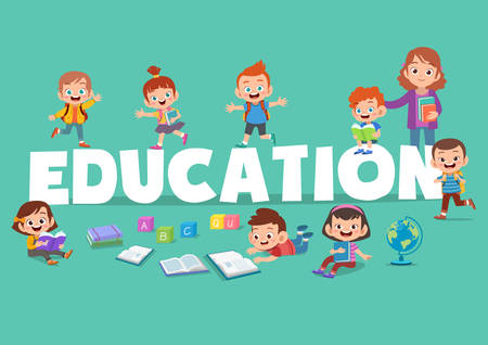 cute kids happy school learn study vectorのイラスト素材