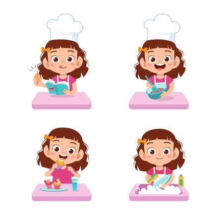 Vector happy Illustration Of Chef Kids Cookingのイラスト素材