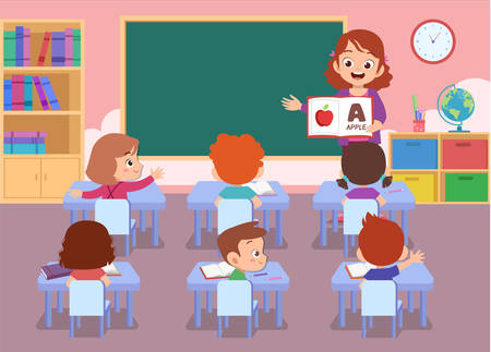 cute kids happy school learn study vectorのイラスト素材
