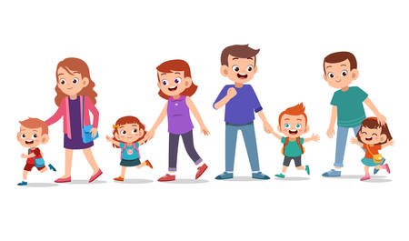 kids cute happy with parent vector set bundleのイラスト素材