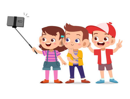 happy cute kid with smartphone play vector illustrationのイラスト素材