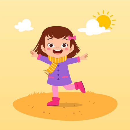 happy cute play kids autumn vector illustrationのイラスト素材
