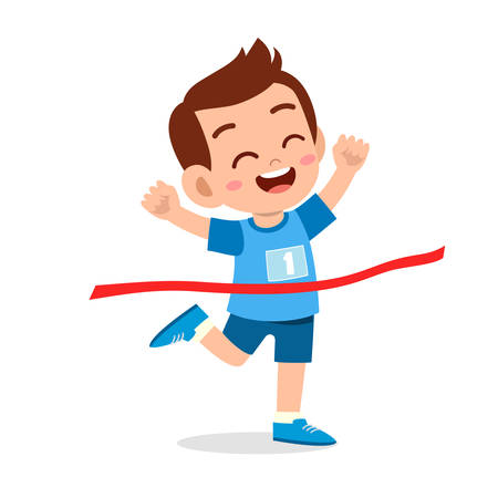 happy kid boy go finish line win firstのイラスト素材