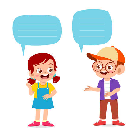 happy cute kid boy and girl dialogのイラスト素材