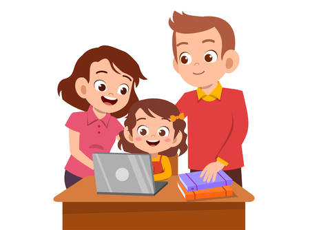cute kids with parent study education vectorのイラスト素材