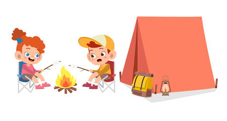 happy cute kids outdoor camp summer holidayのイラスト素材