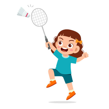 happy cute kid girl play badmintonのイラスト素材
