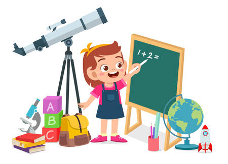 happy cute smart kid girl read bookのイラスト素材