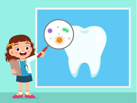 happy cute kid girl using dentist uniformのイラスト素材