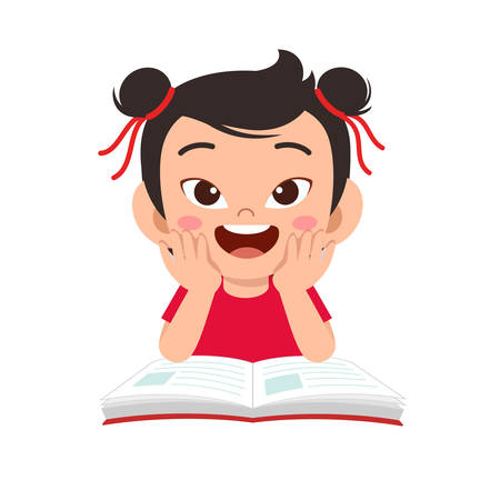 happy cute kid girl study with smileのイラスト素材