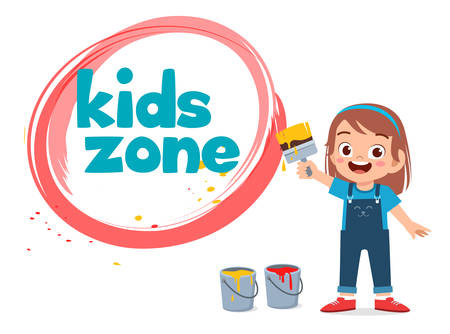 happy cute little kid girl with text logoのイラスト素材