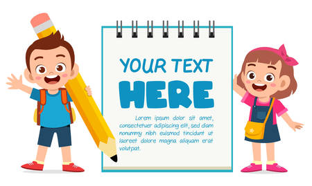 blank note book template with cute little kidのイラスト素材