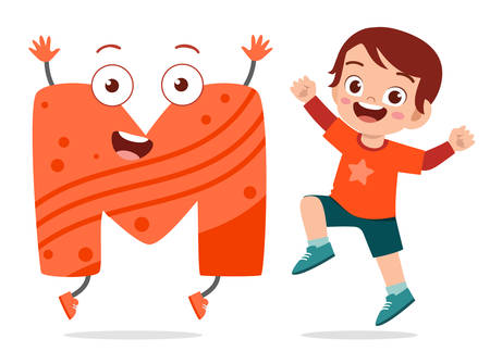 happy cute little kid study alphabet characterのイラスト素材
