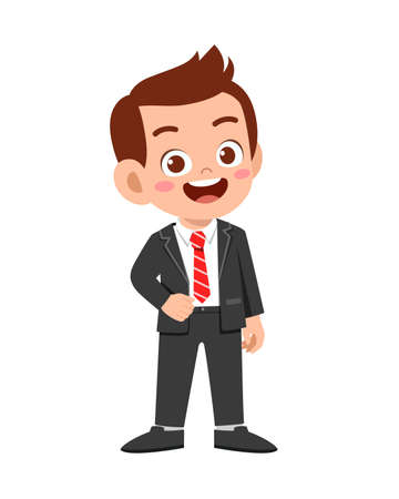 happy cute kid boy wear suit blazer tuxedoのイラスト素材