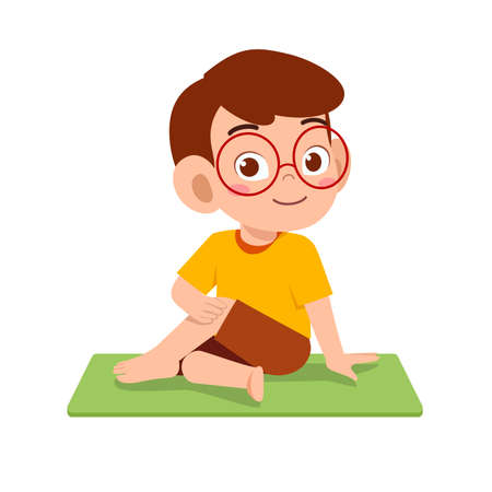 happy cute little kid boy and girl do yoga poseのイラスト素材