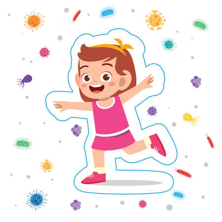 happy cute little kid girl immune protection systemのイラスト素材