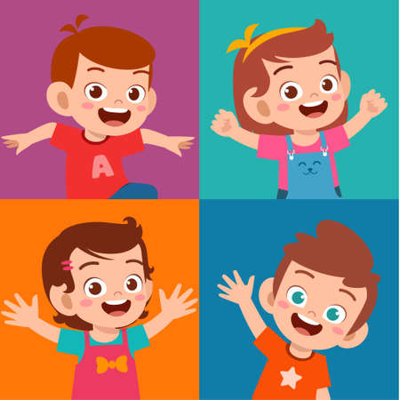 happy cute kid boy and girl smile expression setのイラスト素材