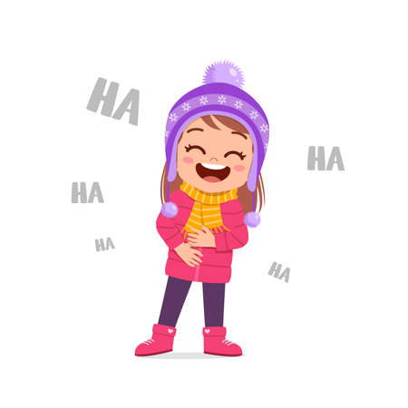 happy cute little kid study and wear jacket in winter season. child read book wearing warm clothesのイラスト素材