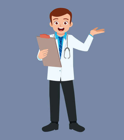 nice good looking young doctor standing with explain poseのイラスト素材