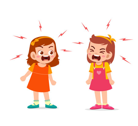 little girl fight and argue with her friendのイラスト素材