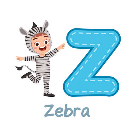 cute little kid wear costume for learn alphabetのイラスト素材