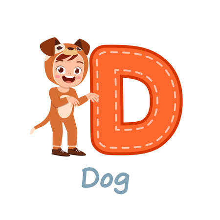 cute little kid wear costume for learn alphabetのイラスト素材