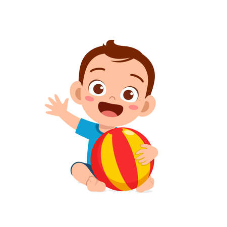 cute little baby boy playing with big ballのイラスト素材