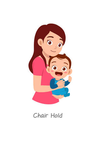 mother holding baby with pose named chair holdのイラスト素材