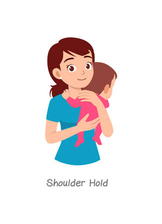 mother holding baby with pose named shoulder holdのイラスト素材