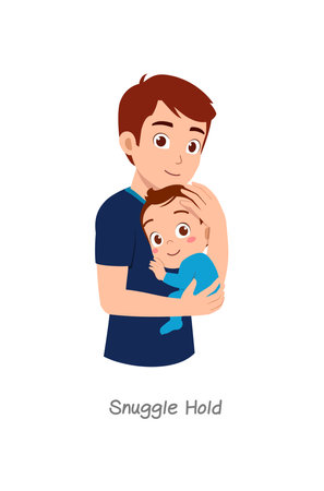 father holding baby with pose named snuggle holdのイラスト素材