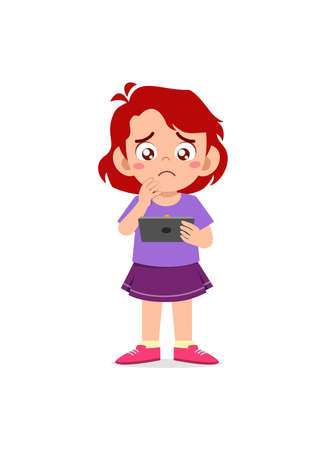 little girl using mobile phone and cryのイラスト素材