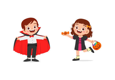 boy and girl celebrate halloween wear vampire costumeのイラスト素材