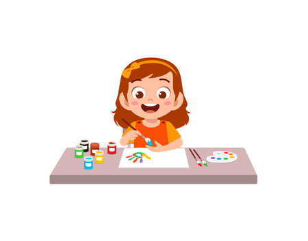 cute little girl using paint to hand for artのイラスト素材
