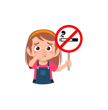 cute little kid holding board about smokingのイラスト素材