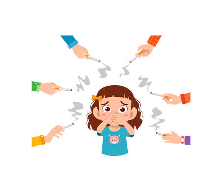 sad little kid cough because of cigaretteのイラスト素材