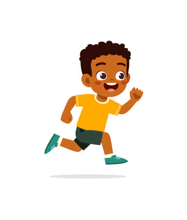 little kid with run pose and feel happyのイラスト素材
