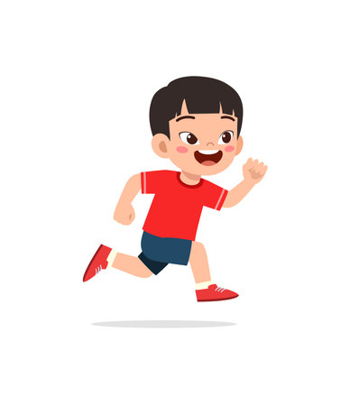 little kid with run pose and feel happyの素材 [FY310186474433]