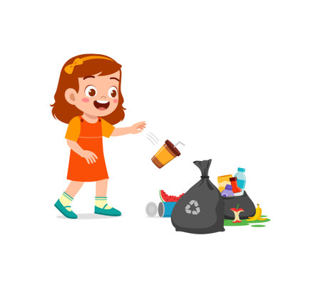 little kid with bad behavior do litteringのイラスト素材