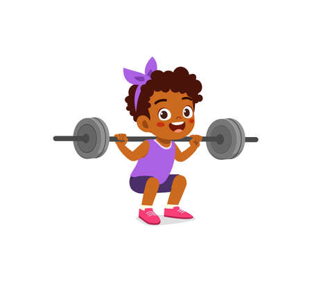 little kid do workout with weight liftingのイラスト素材