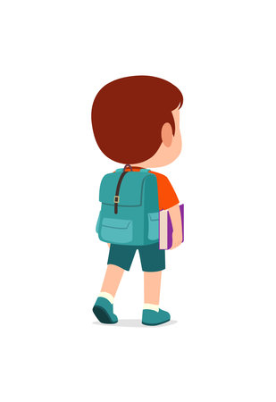 little kid go to school alone and feel happy, back viewのイラスト素材