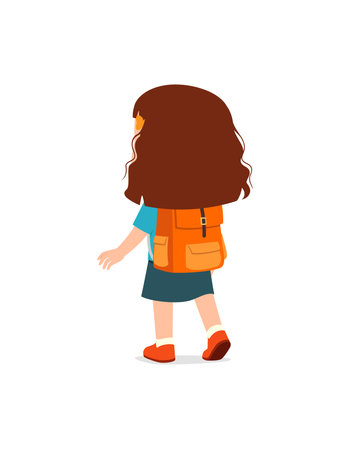 little kid go to school alone and feel happy, back viewのイラスト素材