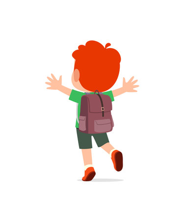 little kid go to school alone and feel happy, back viewのイラスト素材