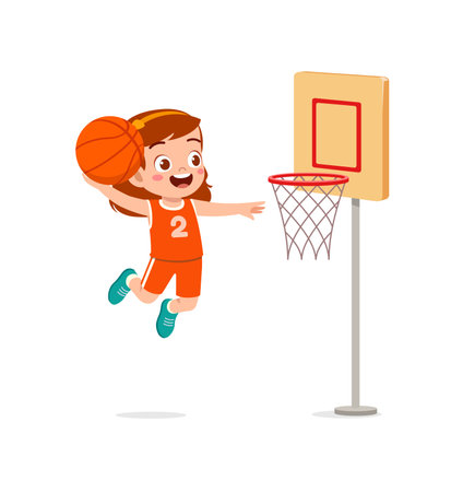 little kid play basketball and feel happyのイラスト素材