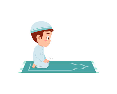 little muslim kid show pray pose and feel peaceのイラスト素材