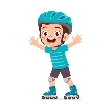 little kid playing roller blade and feel happyのイラスト素材