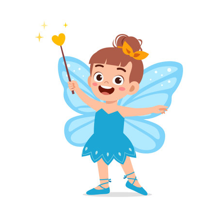 little kid wearing fairy costume and feel happyのイラスト素材