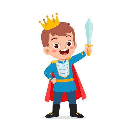 little kid wearing prince costume and feel happyのイラスト素材